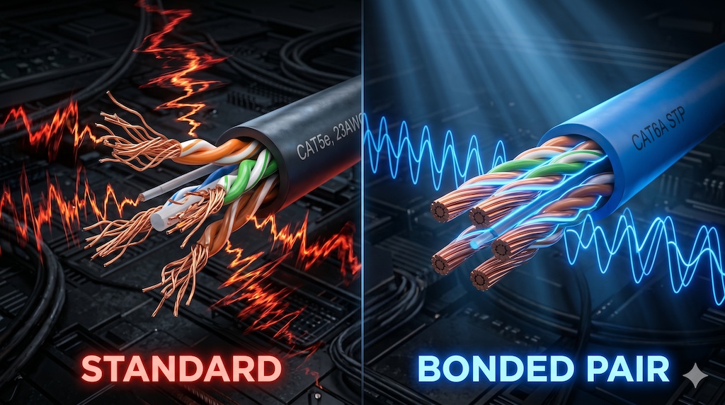 cable ethernet standard vs bonded pair par pegado
