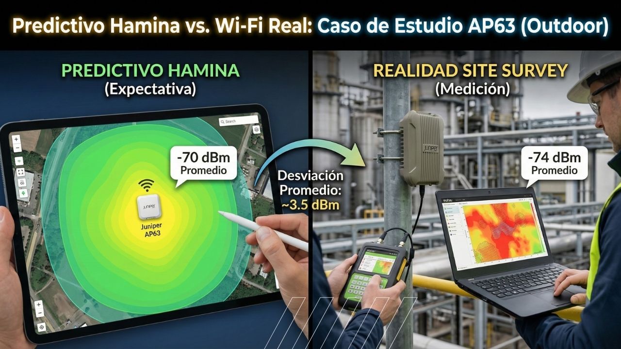 Caso de estudio: predictivo WiFi con Hamina contra la medición real de un Juniper AP63 en exterior