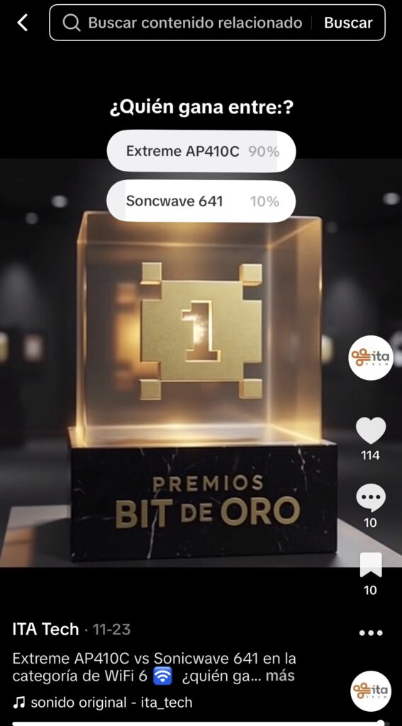 votación del público en tiktok entre sonicwave y extreme access points wifi 6