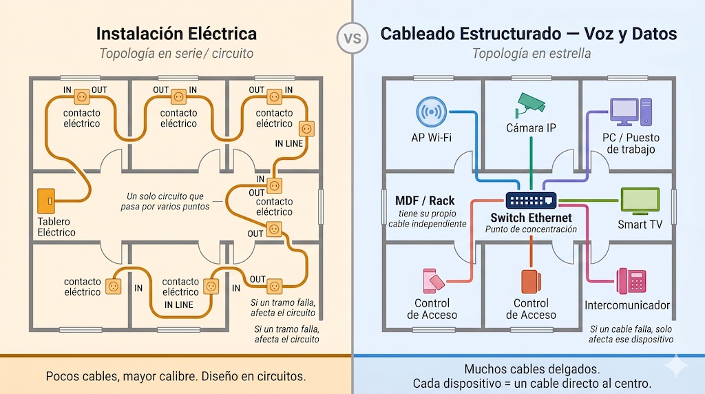 diferencias en instalación eléctrica vs instalación voz y datos en curso para arquitectos