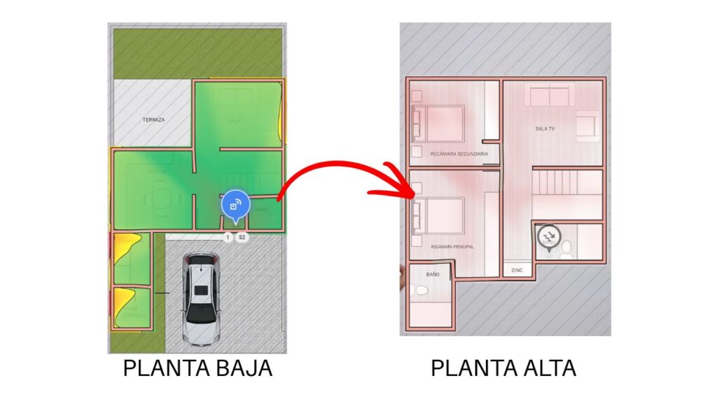 simulación wifi planta baja y cobertura en planta alta